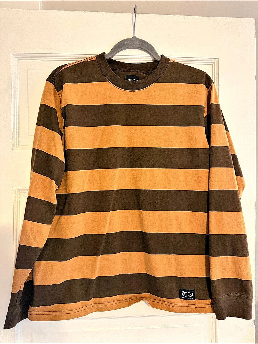 RVCA Day Shift Stripe Long Sleeve Thermal T-Shirt Brown & Orange